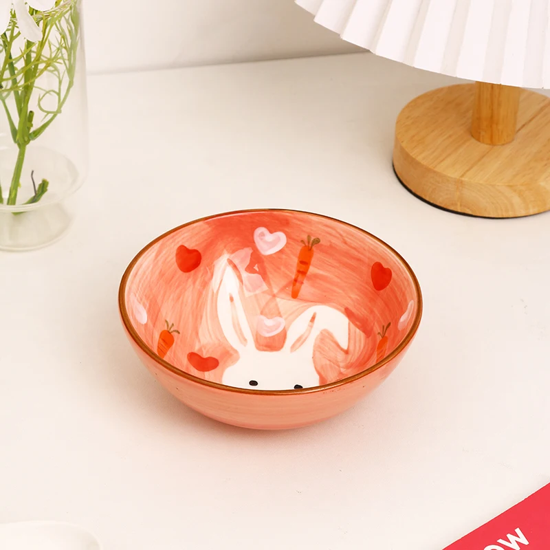 Rabbit Creative Kids Cute Animal Print Dinnerware Children Ceramic Porcelain Dinner Bowl Divided Plate and Spoon Sets details
