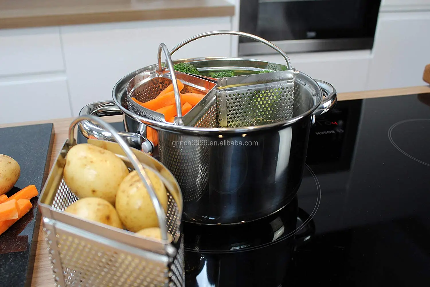 Saucepan Triple Divider and Separator Set  18cm Stainless Steel Strainer Saucepan Divider Baskets Pressure Cooker Accessories