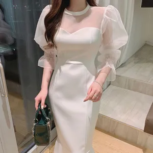 Wholesale Temperament Solid Color Fashion Long Sleeve Spring and Summer New 2026 Round Collar Korean Style Women's Dress