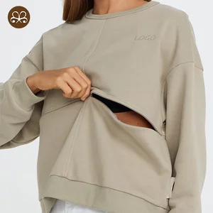 Custom Logo Women's Nursing Wear Maternity Sweatshirt Long Sleeve Invisible Zipper Breastfeeding Jumper