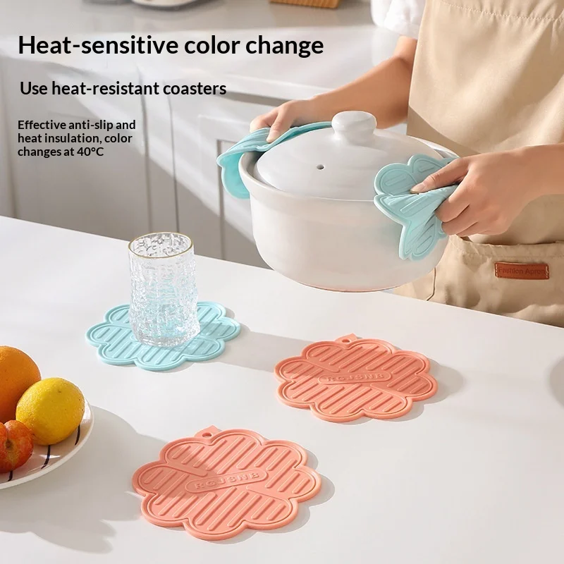 Thermochromic Soft Rubber Insulation Pad Dining Mat Pot Mat Coaster Kitchen Casserole Anti-scalding High Temperature Resistant