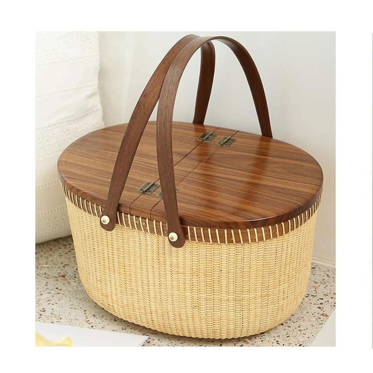 Kingwillow High Quality Rattan Picnic Basket Shopping Basket Picnic