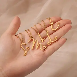MW Go Party 18K Gold-Plated Stainless Steel Necklace Waterproof Non-Tarnish A-Z 26 Letter Heart Pendant Fashion Jewelry