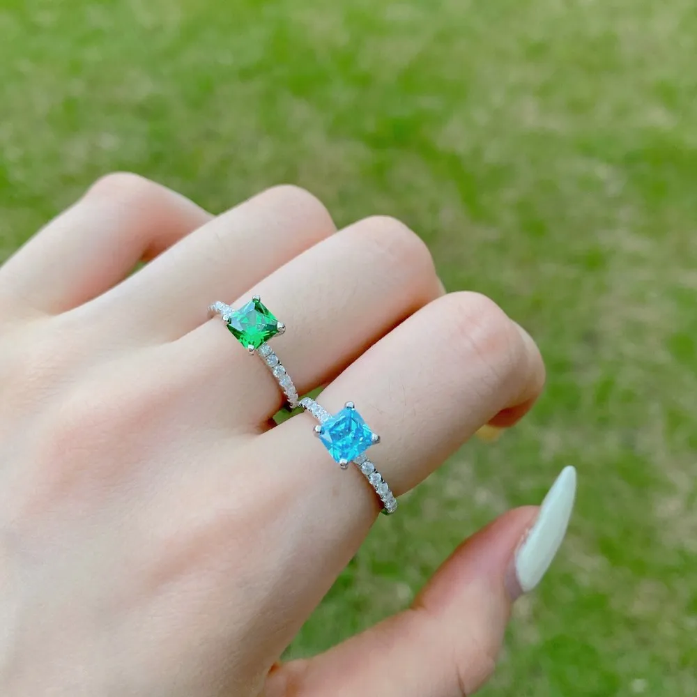 KAKODIY High Quality Style Design Eternity Cubic Zirconia Square Wedding 925 Sterling Silver Ring Green Gemstone Jewelry Ring for Women detail 5