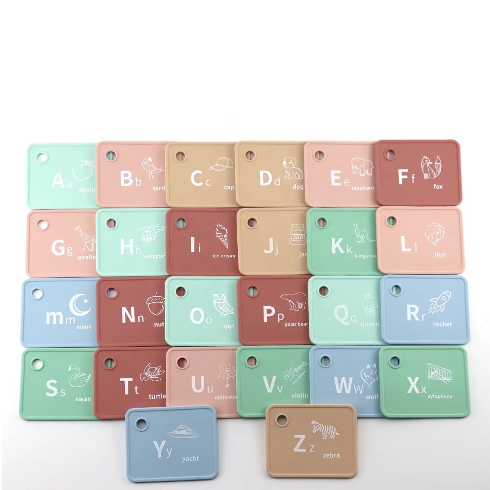 Washable Eco Friendly Reusable Alphabet Flash Cards Preschool Silicone Flashcards for Baby Educational Learning Alphabet Toys