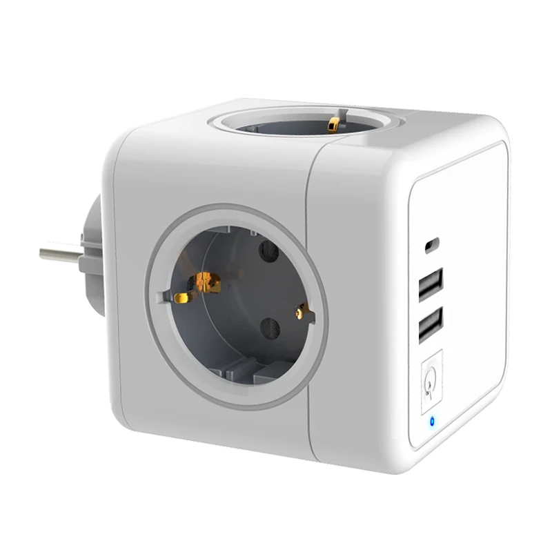2023 Europe Power Strip Cube Socket with USB Port Germany Outlet Extension Cord Electrical Multi Wall Plug Adapter Surge Protect