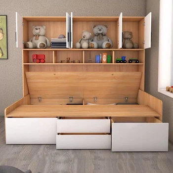 Lowest Price Kids Bedroom Furniture children's bed has a bookcase Wood bunk bed