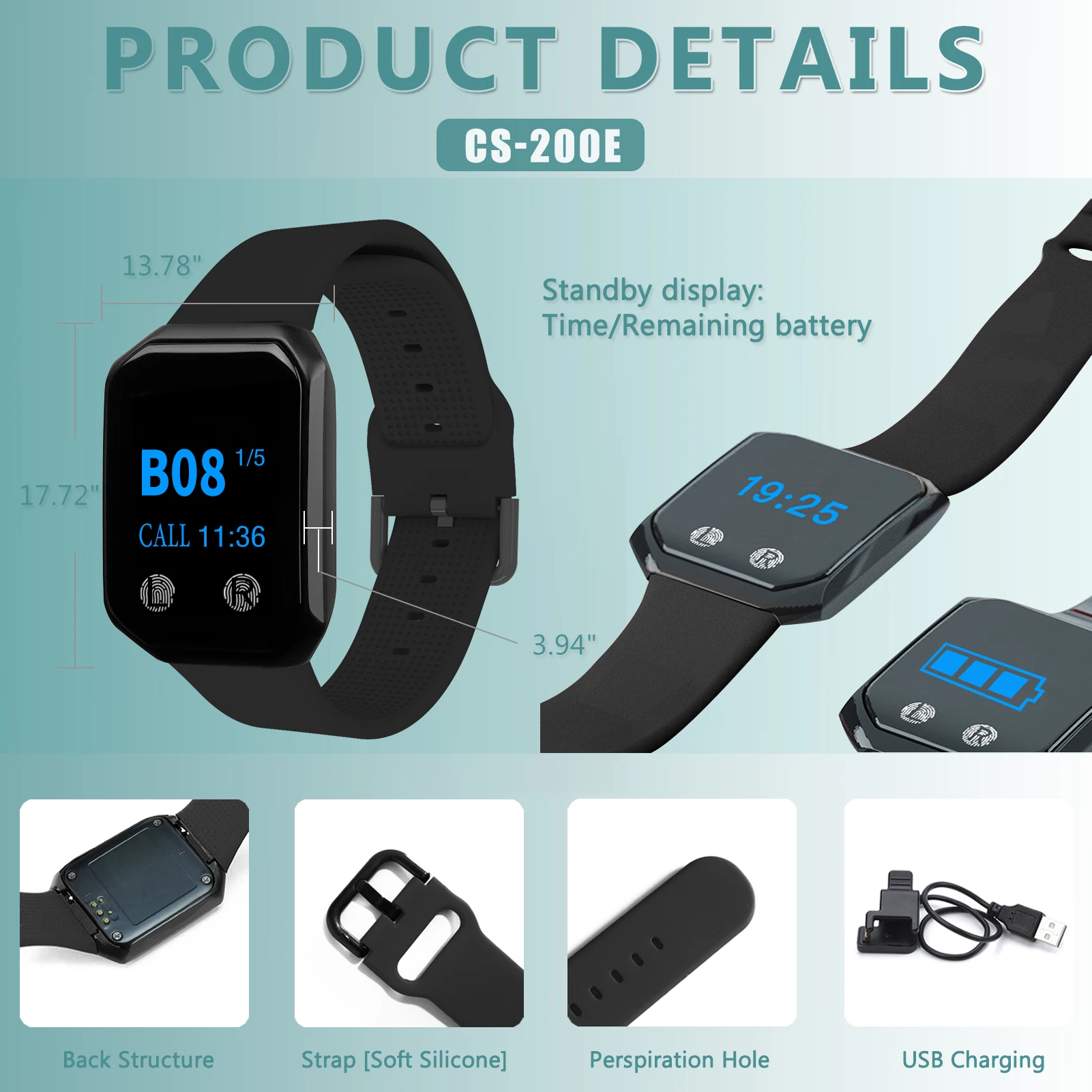 BYHUBYENG Pager System Restaurant Call Button and Waterproof Watch Waiter Calling System for Restaurant Hotel Cafe Spa Game Room