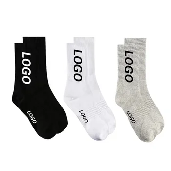 OEM crew men calcetines Customize knitted embroidered design made embroidery custom logo cotton sport athletic socks