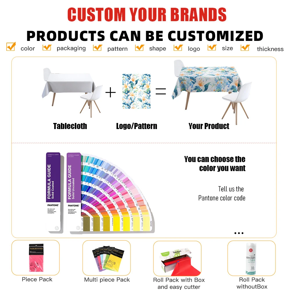 Handmade Custom Printed 120-Inch Tablecloths 84-Inch Disposable Peva Plastic Wedding & Birthday Table Covers