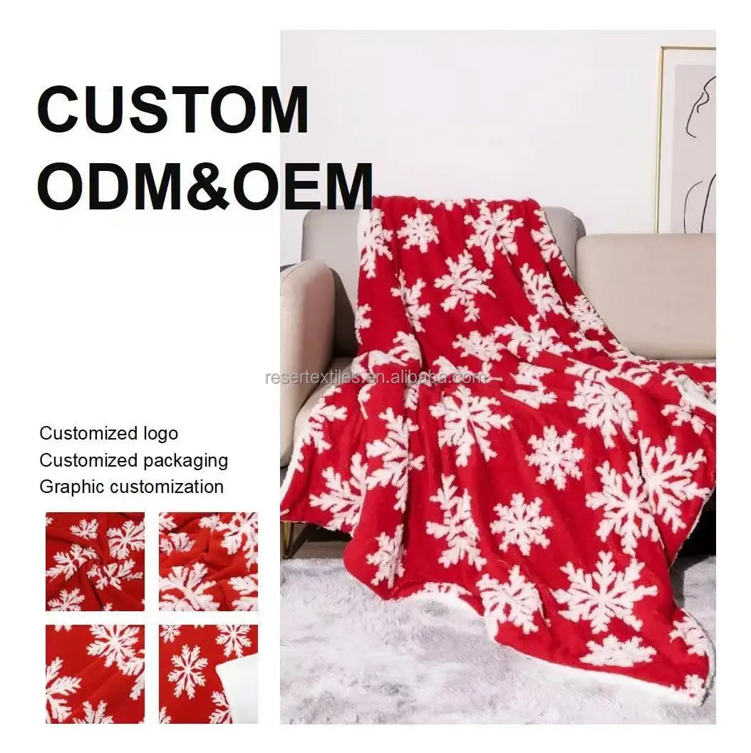 Christmas Snowflake Sherpa Fleece Throw Blanket Knitted Eco-Friendly Fluffy Couch and Bed Sofa Cozy Plush for Winter