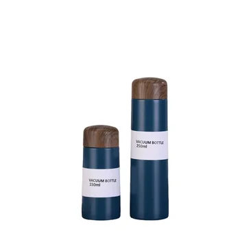 Customized 304 Stainless Steel Mini Thermos Cup Japanese Wood Grain Lid Leak-proof Portable Outdoor Water Flask Handicap Modern