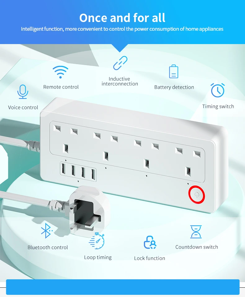 Tuya Multifunctional Uk Power Strip Smart Usb Switch Power Socket Wifi