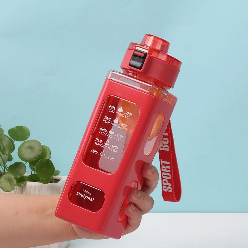 2022 New Arrival 700ML Motivational Square Water Bottle Cute Children Portable Water Bottle With Straw