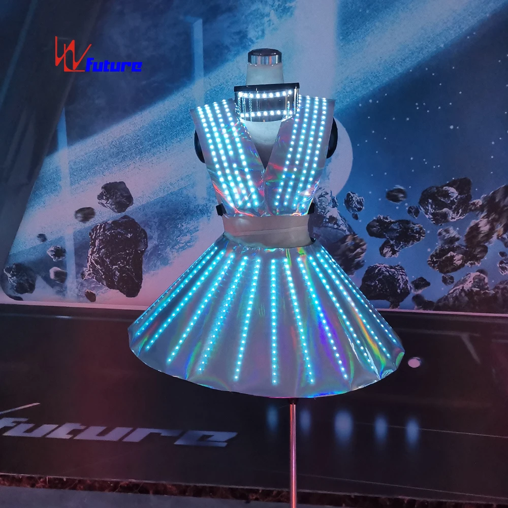 Sexy Led Lighting Clothing, Belly Dancing Clothing Mirror Reflection Light  Mini Rabbit Skirt Chinese for Girls Adults Sets