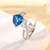 adjustable size Blue pointed crystal ring