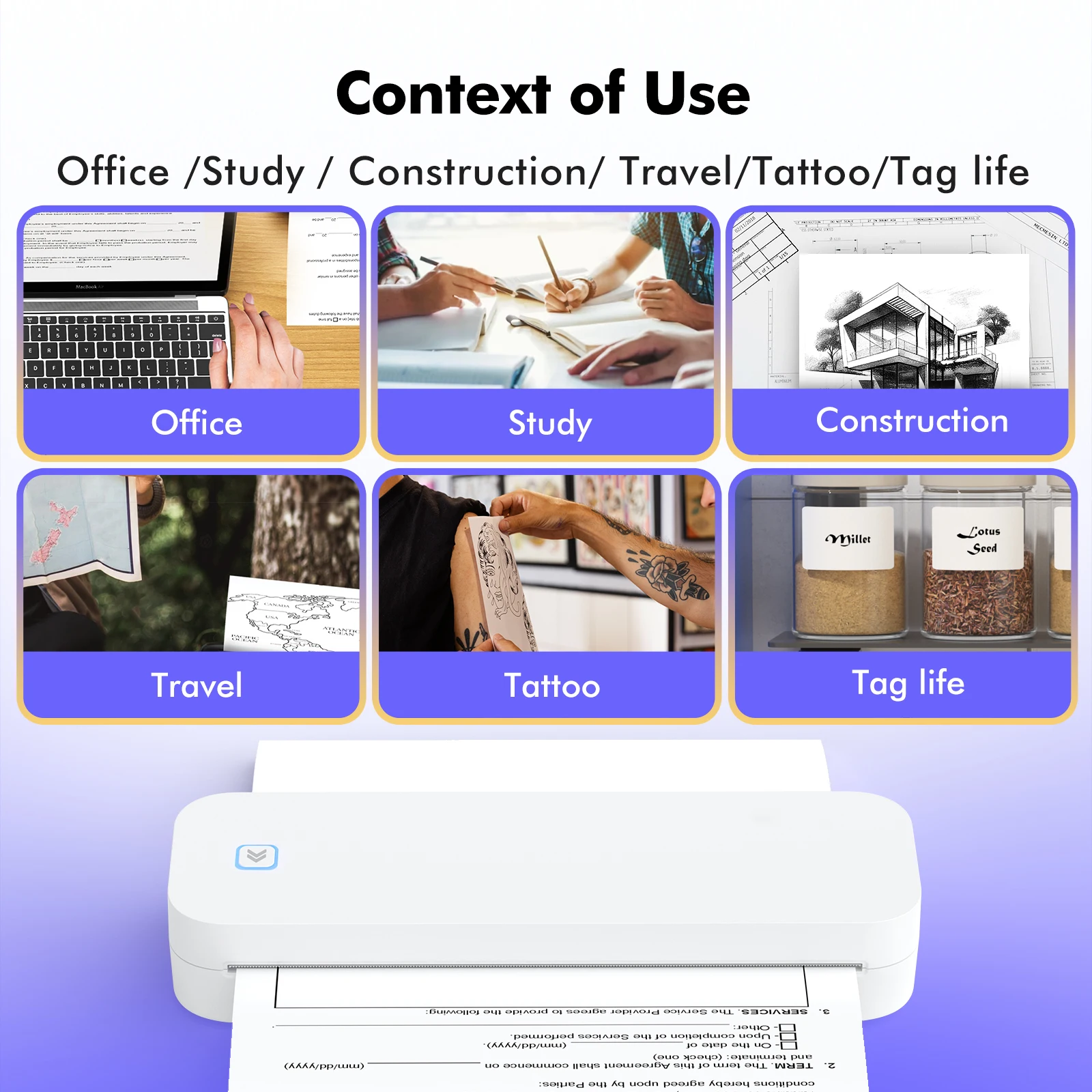 Portable A4 Wireless Inkless Thermal Printer for Tattoo Transfer - Clear Paper Output Direction & Thermal Paper Compatibility factory