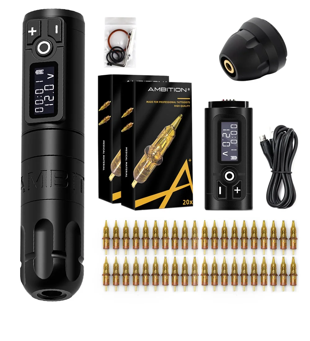 Ambition Soldier Wireless Tattoo Machine Kit Complete Rotary Black