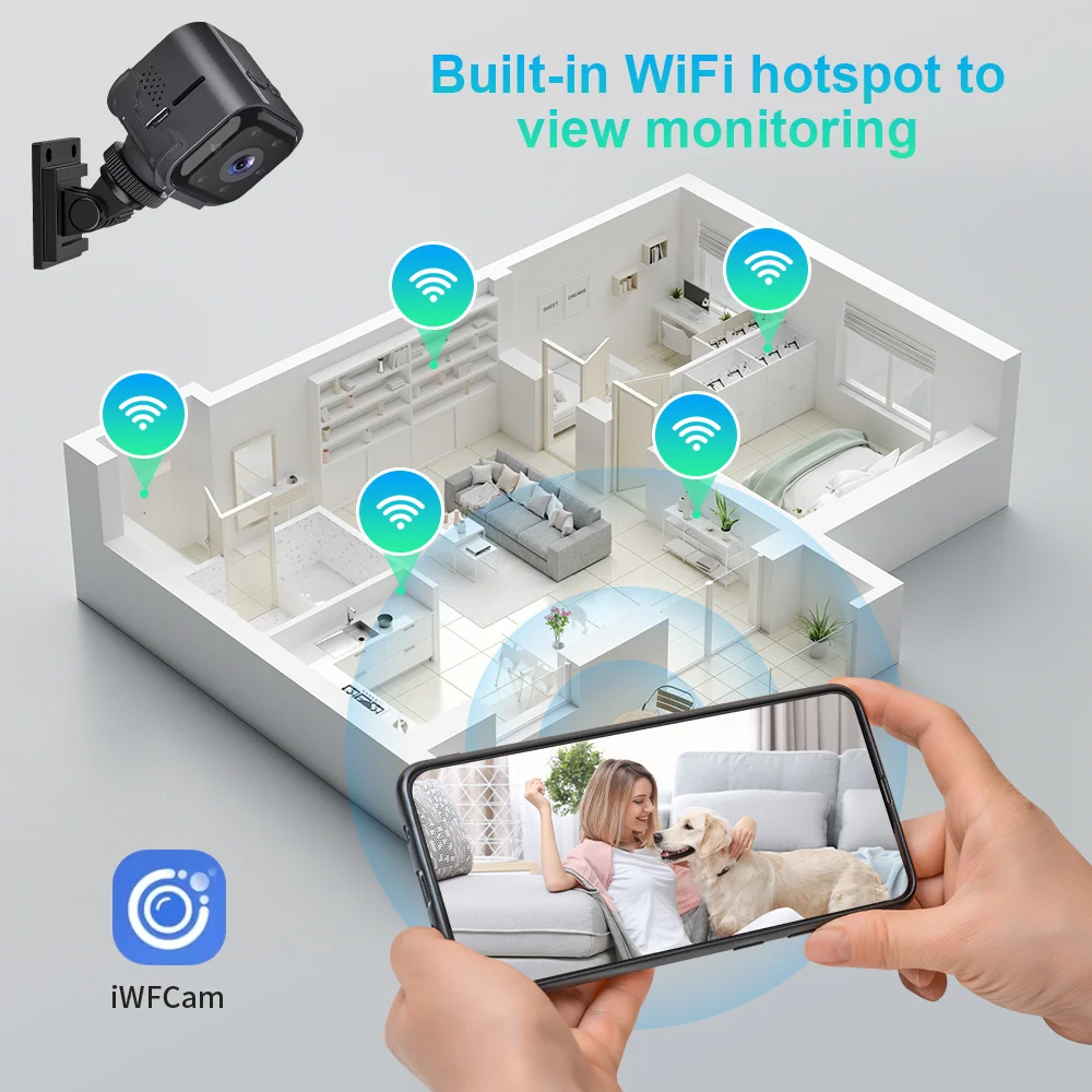 AI Mini Smart Monitoring Camera Night Vision Remote Viewing 1080p Resolution Indoor/Outdoor Use Battery Operated Built-in Mic