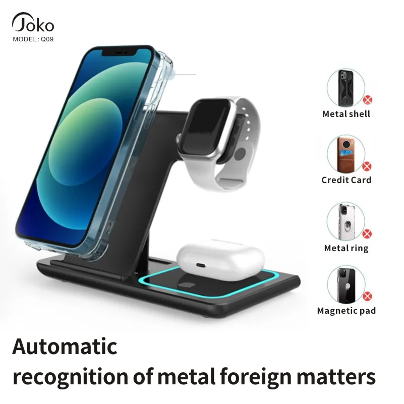 Konfulon High Quality 3 in 1 Folding Wireless Charging Travel Portable Wireless Charging Suitable for Smart Watch Smartphone