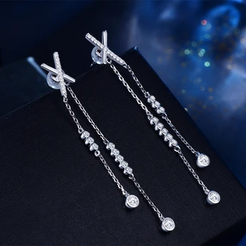 Lancui High Quality Fine Jewelry Exquisite Mexican Shiny Cubic Zirconia Wedding Bridal Long Drop Dangling Earrings Silver 925
