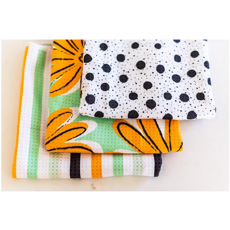 Weave Tea Towel Microfiber Kitchen Dish Towels Hand Loop Designer Prints