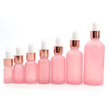 1oz 30ml 50ml 100ml refillable pink glass essential oil dropper bottle with rose gold cap for attar serum cosmetic