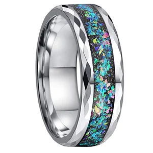Coolstyle Jewelry Wholesale 8mm Tungsten Rings for Men Women Real Galaxy Opal Inlay Fashion Jewelry Engagement Wedding Band