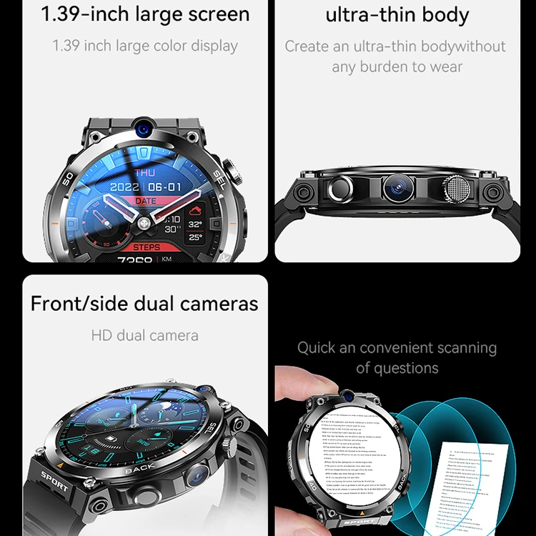 4G Sim Card Android Smart Watch with GPS WiFi NFC Dual Camera Video Call Function 900mAh Long Standby Smartwatch for Elderly