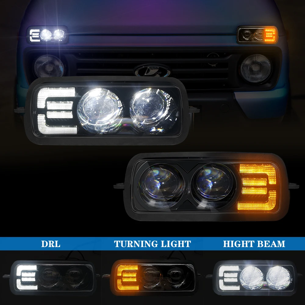 For Lada Niva 4X4 1995 LED DRL Lights Running Turn Signal Function