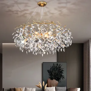 Indoor Decorative Ceiling Lamp Luxury Modern Oval Tree Branch K9 Crystal Raindrop Chandelier Lighting