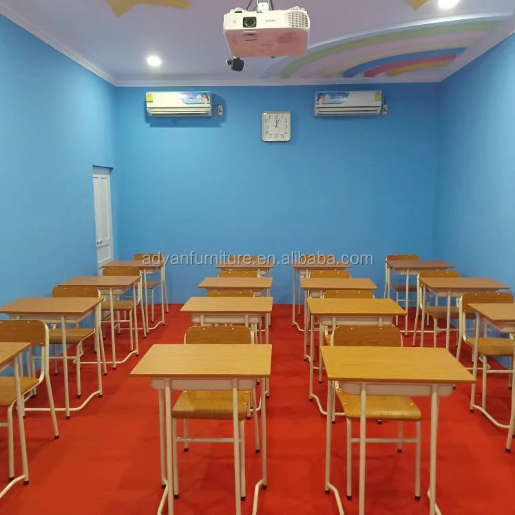 Cheap School Chairs and Desk Set Kids School Furniture Comfortable and Wooden Single Table and Chair Cover