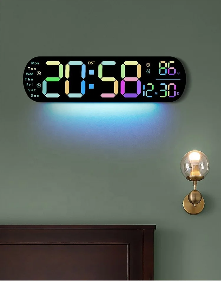 Big Digits Colour Screen LED Digital Wall Clock with Large Display with Temperature Auto-Dimming and Timer