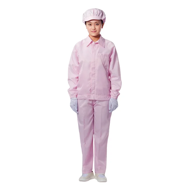 Pink OEM Custom logo Polyester Carbon Fiber High Quality Cleanroom Lab Coat ESD Garment Antistatic Work Clothes Jacket