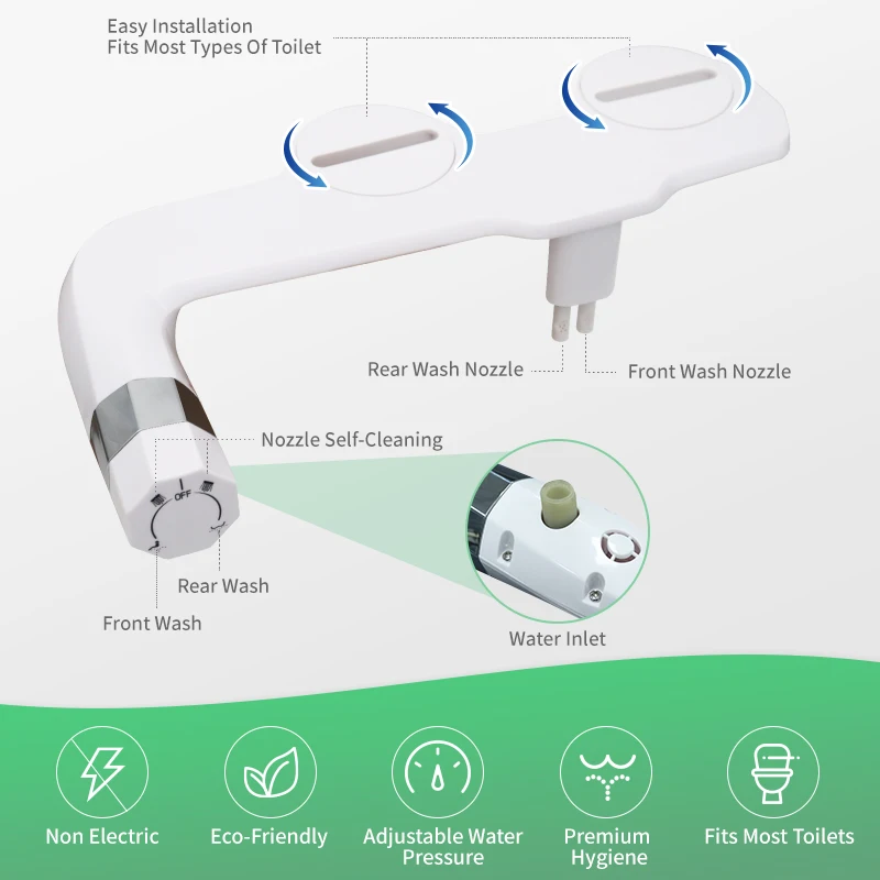 Ultraslim Adjustable Water Manual Bidet Dual Nozzle Spray Bidet Fresh