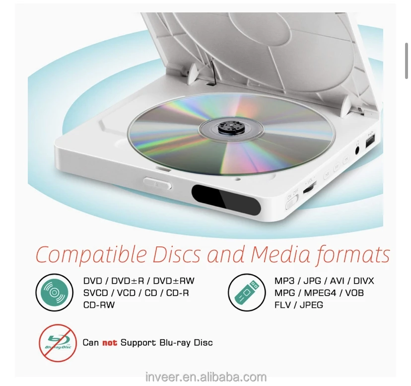 Inveer  Blue Tooth Transmitter Function with Speaker  Portable CD DVD Player  With HD Output M3B