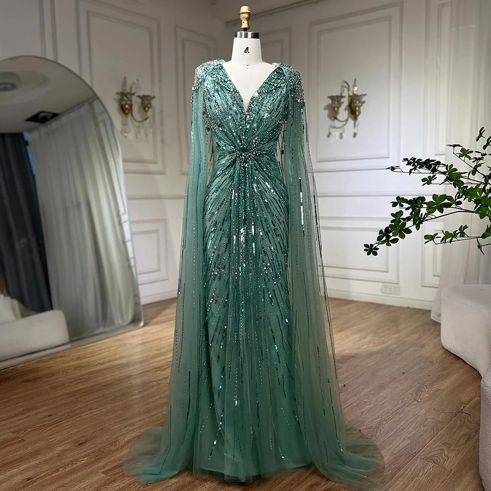 sachin and babi light blue dress Long-Sleeve Dramatic Long Beaded Evening Gown