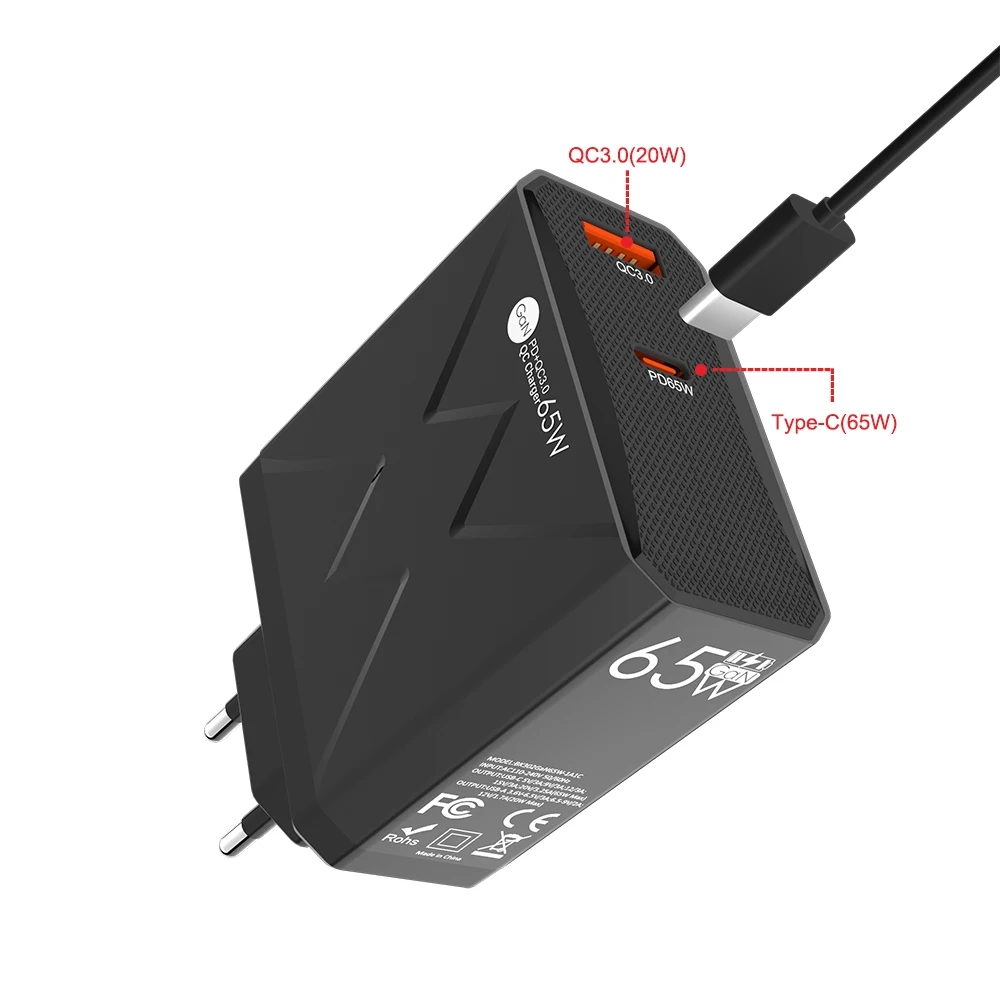 65W Type C Fast Charger GAN Laptop Wall Charger Adapter High Speed PD Charger for iPad for Samsung for iPhone 15