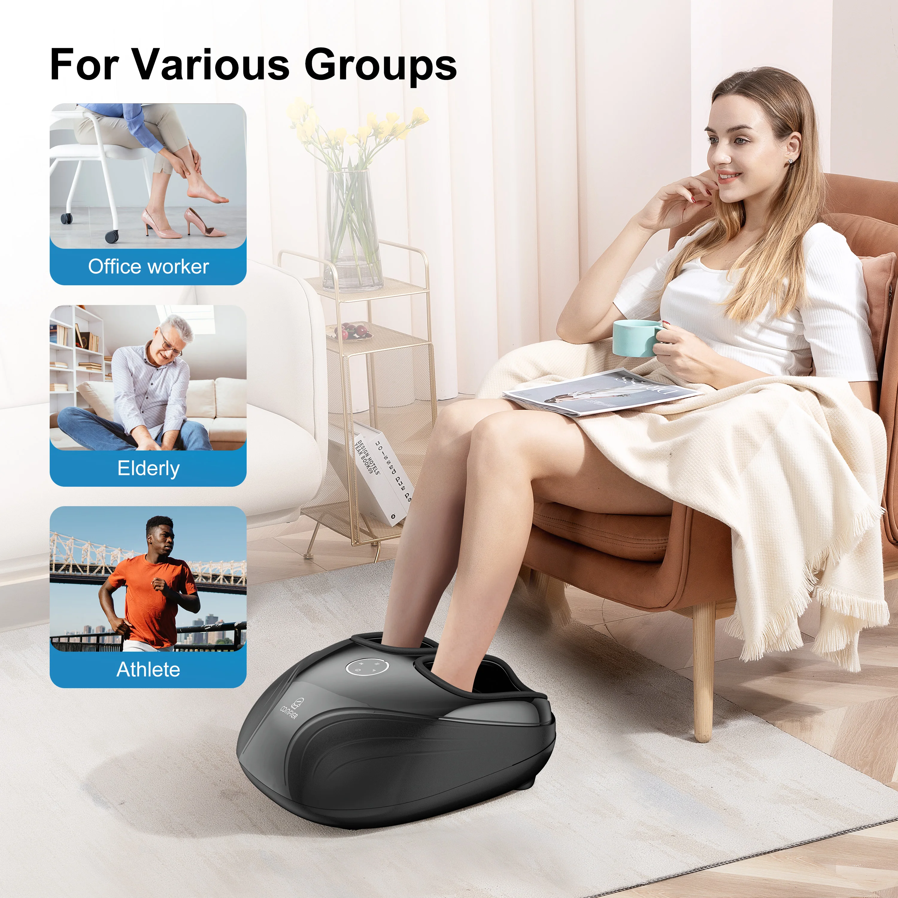 Shiatsu Kneading air Compression Foot Massage With Heating Suit for Big Size Foot