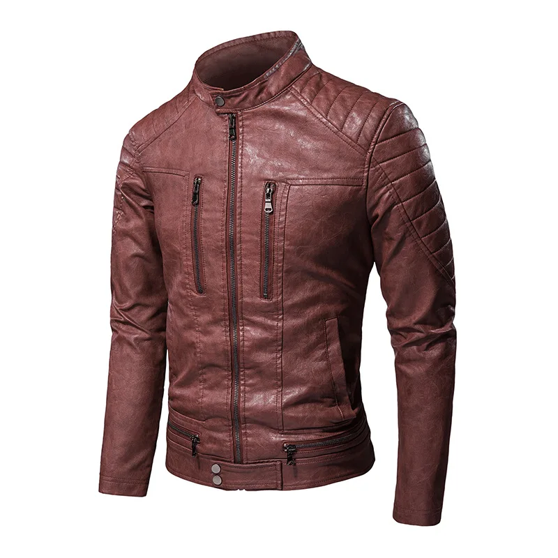 Men Black Motorcycle Multi-Zip Fashion Men's Leather Jacket_voghion.com