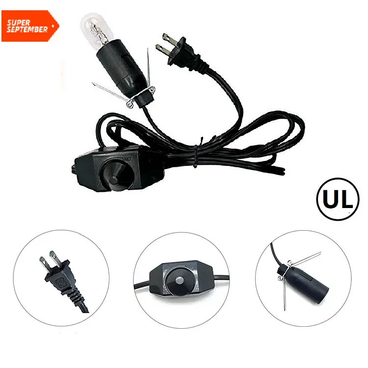 US Approved Flat 2 Pin Plug Himalayan Salt Lamp USA E12 Power Cord E14 Dimmer Switch