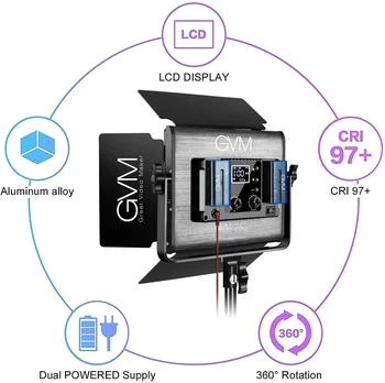 GVM-880RS 2pcs RGB LED Video Light 3200-5600K Full Color 60W Photography Studio Led Panel Lighting Kit for Youtube Live detail image