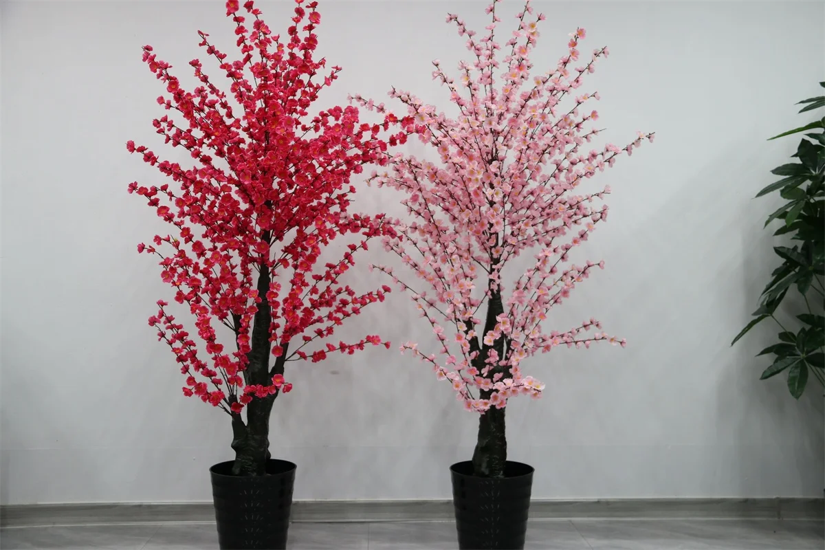 Pianta Artificiale Bonsai In Vaso 40 Cm - Fiori Rossi Anthurium, Finta Per Interni/Esterni