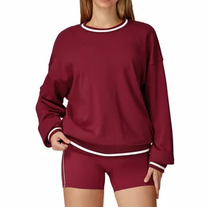 New Arrival Autumn Contrast Sweater Long Sleeve Loose Round Neck Fashion Sweater Outdoor Leisure Windproof Sports Top