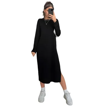 Black Women's Long Sleeve Dress Elegant Loose T-Shirt Quick Dry Office Dress Y2K Clothing Ladies Star Dress Relaxed Casual Party