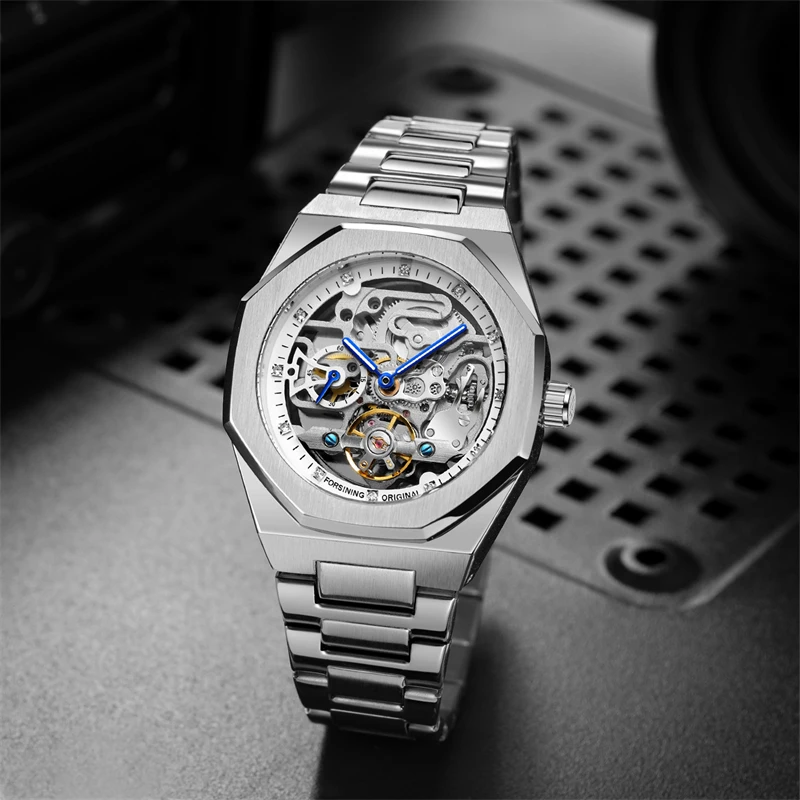 Luxury Silver 3D Hollow Automatic Watch for Men