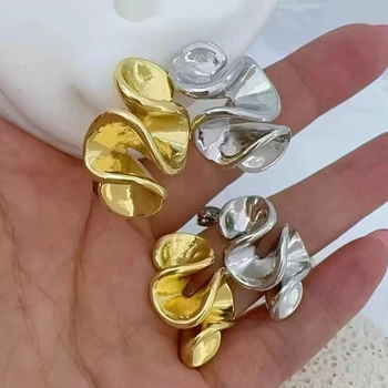 Dainty Golden Gold Plating Smooth Wave Stud Earrings Falbala Shape Earrings