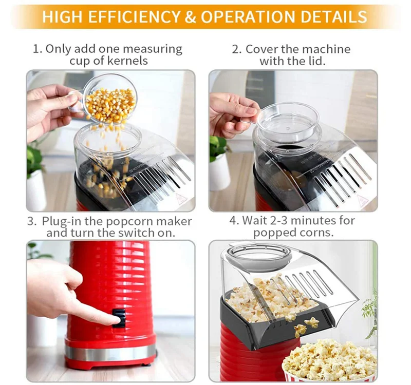 Air Popper Popcorn Maker Electric Hot Air Popcorn Popper Maker for Home  Healthy Hot Air Swirling Popcorn Popper EU Plug