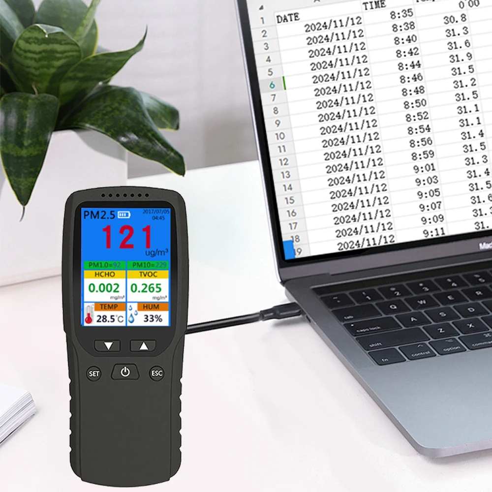 Высокоточный PM2.5 метр с аккумуляторной батареей лазерный датчик экспорта и загрузки данных