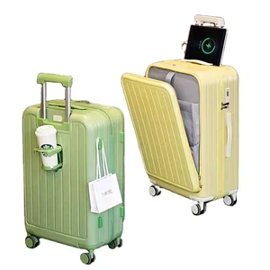 custom logo custom logo New Designer Lightweight ABS Spinner Trolley Suitcase Carry-On PC Travel Luggage Bags with Cup Holder and Lock